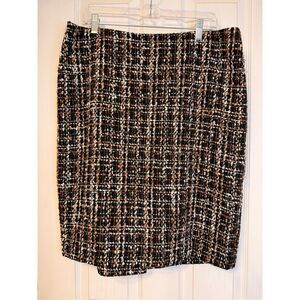 Talbots Skirt Women 16 Brown/Tan A-Line Knee Length Zipper Lined Wool Tweed